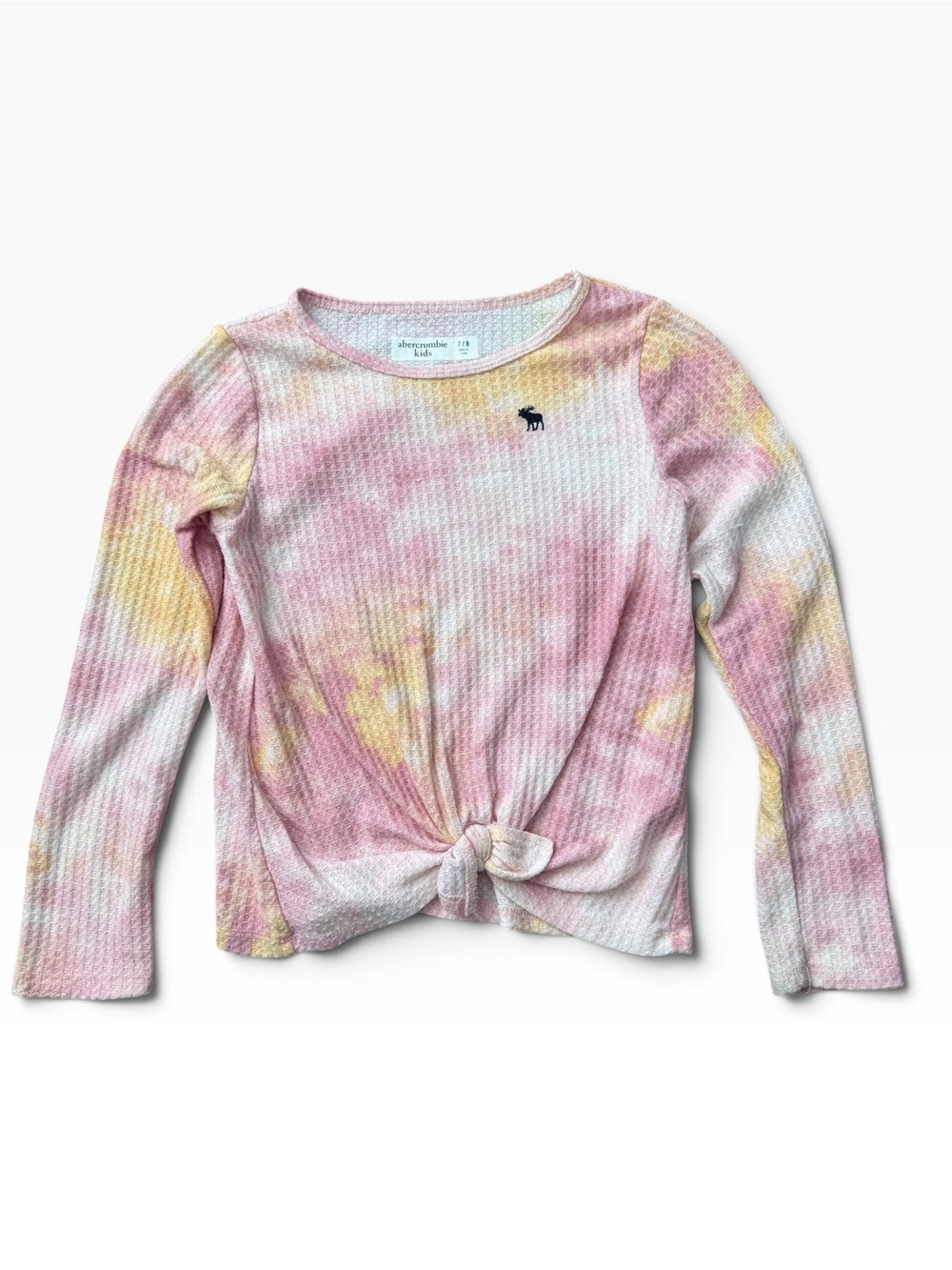abercrombie kids Pink & Yellow Tie-Dye Waffle Long Sleeve Top with Front Knot